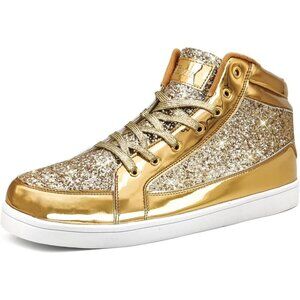 Igxx Men Gold High Top Bling Glitter Party Disco Retro Metallic Gold Sneakers